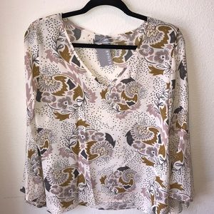 Kenar Floral Blouse - Cream, Brown, Gray